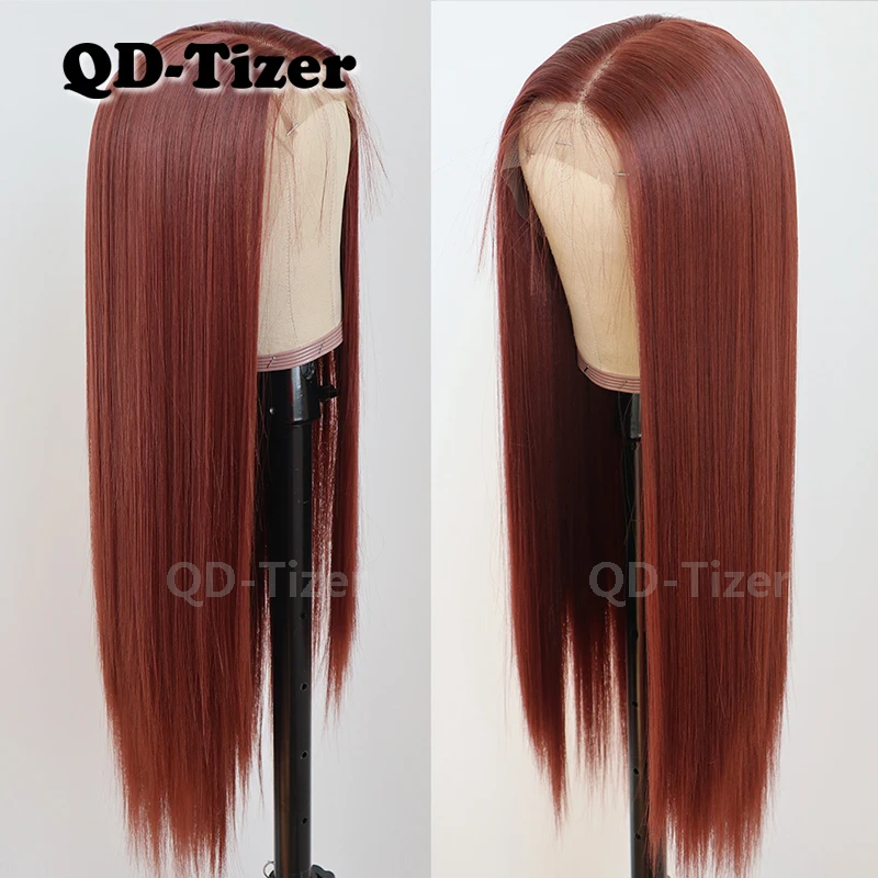 QD-Tizer #33 Straight Synthetic Lace Front Wig Glueless Heat Resistant Synthetic Lace Hair Wig With Babyhair For Women