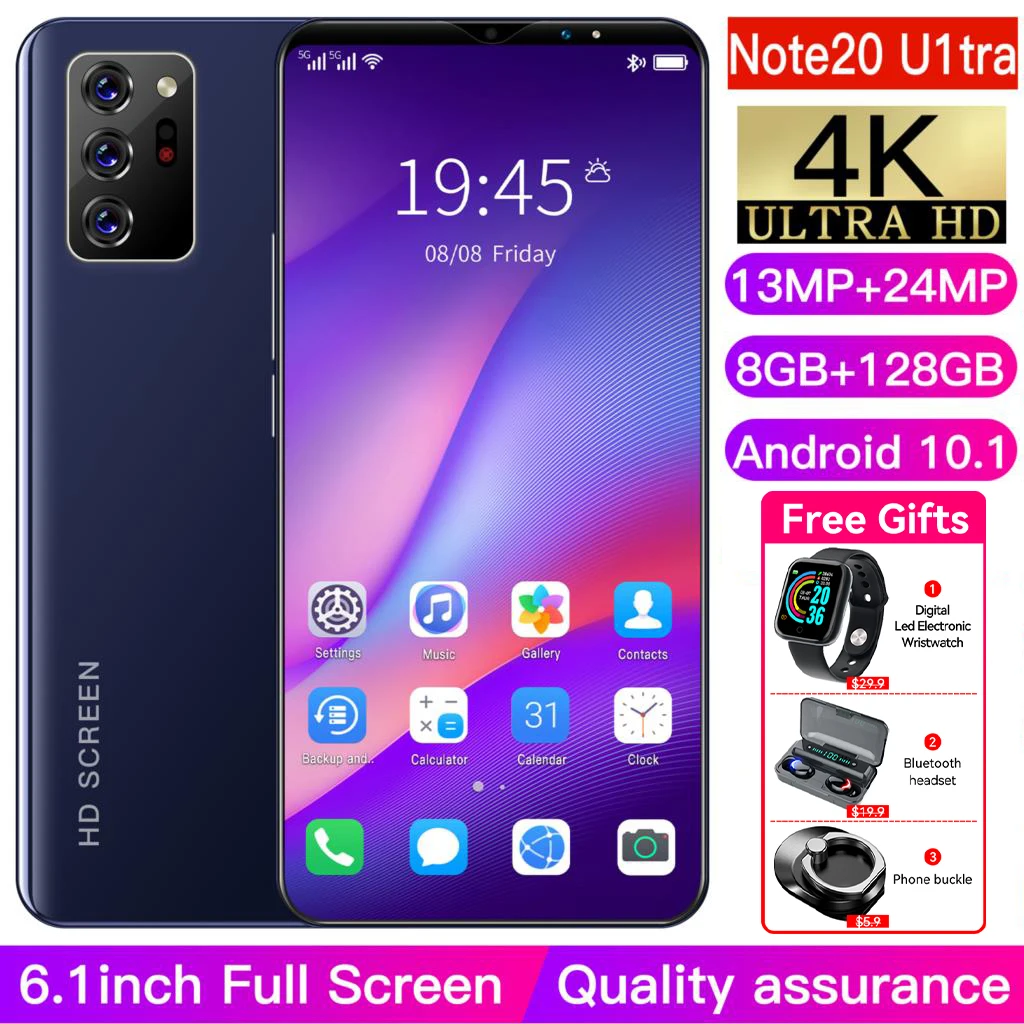 

2021 Note20 U1tra Global Version Smartphone 8+128G 6.1Inch Mobile Phone 13MP+24MP Android 10.1 4800MAH 5G Face Fingerprint ID