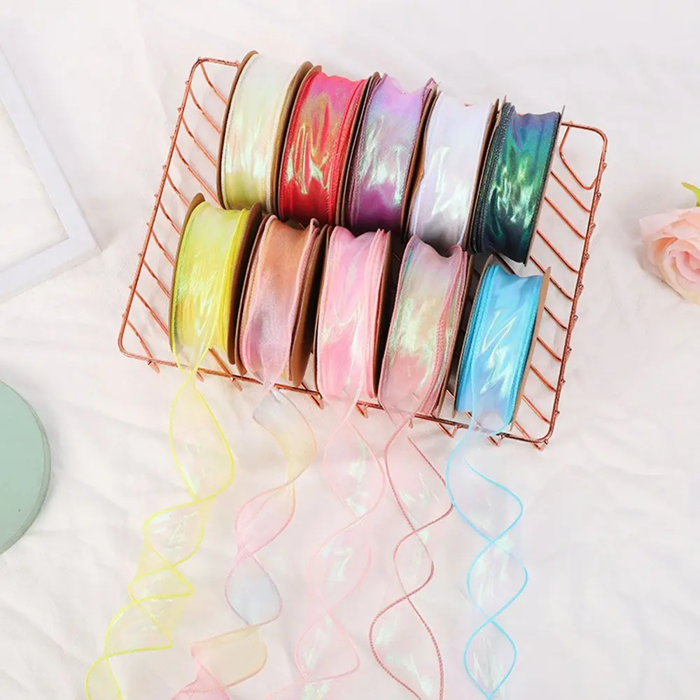 

DIY Bowknot Colorful Gradient Gift Box Wrapping Hair Accessories Packaging Ribbon Organza Stain Ribbon