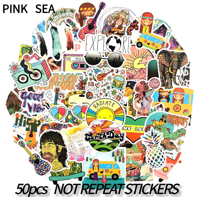 10/30/50Pcs/lot Cartoon Hippie Hippy Stickers For DIY TOY Guitar Bicycle Motorcycle Car Snowboard Laptop Luggage Love And Peace