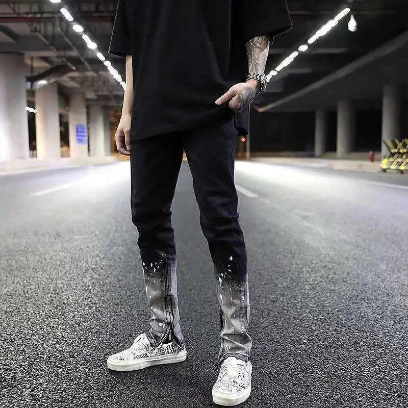 Idopy мода Slim Fit Брюки окрашенные в стиле хип-хоп черный эластичный HighStreet для
