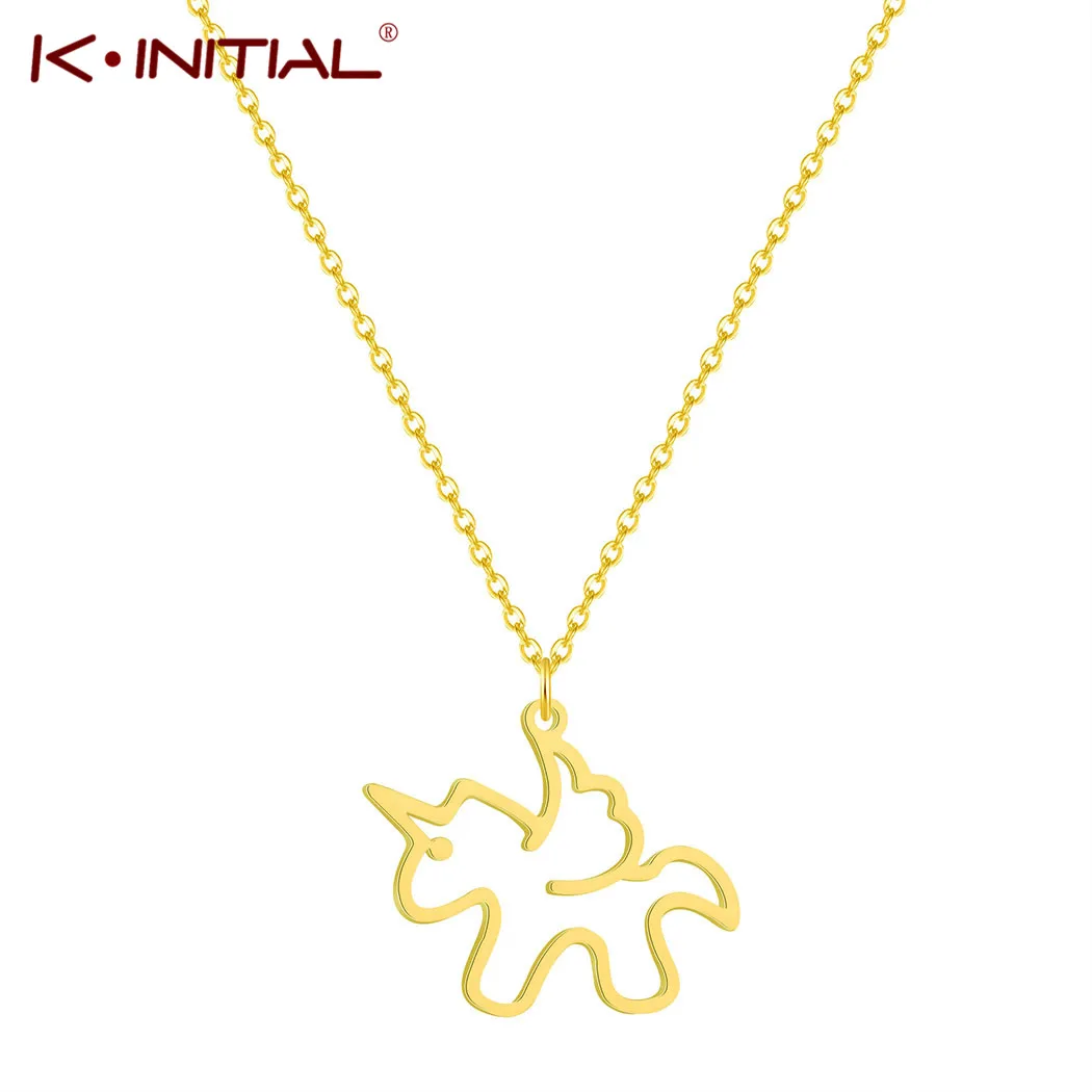 

Kinitial Stainless Steel Women's Pendant Necklace Fashion Unicorn Horse Clavicle Necklaces for Girl Kids Sweater Chain Bijoux