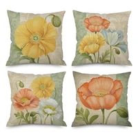 flower pillow covers yellow flower throw pillow cases 18x18 inch square cover home decor cotton linen cushion set of 4 no filler