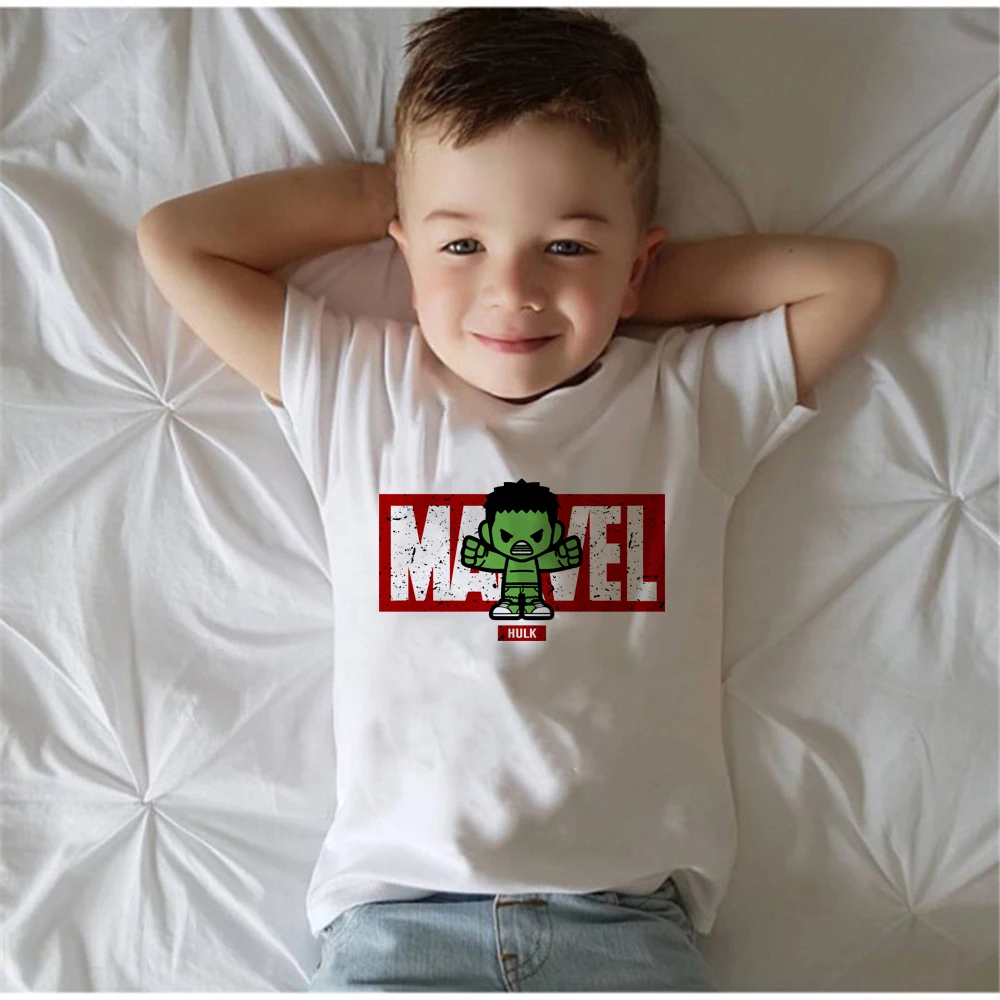 

New Summer T-shirt Marvel Boys Funny Cotton Hulk Clothes Kawaii Loose Short Sleeve Tops Baby Pullove Kids O-neck Tee Cozy