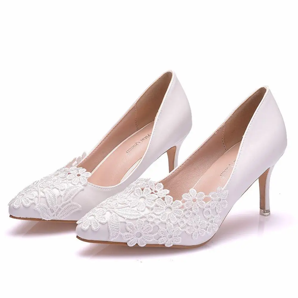 

White Lace High Heels Wedding Shoes Bride Party Shoes Women Pumps Paltform Ladies Sandals Bridal Shoes Ankle Strap Wedges