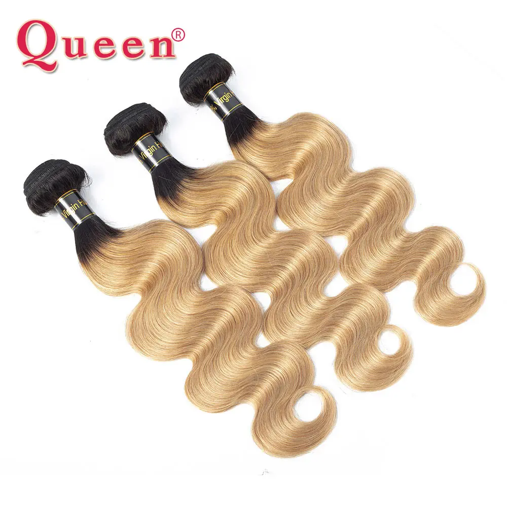 Queen hair бразильская объемная волна человеческих волос цвета блонд с эффектом деграде(переход от темного к светлому), темные корни T1B/27 можно купить 1/3/4 плетение пучки волос для наращивания