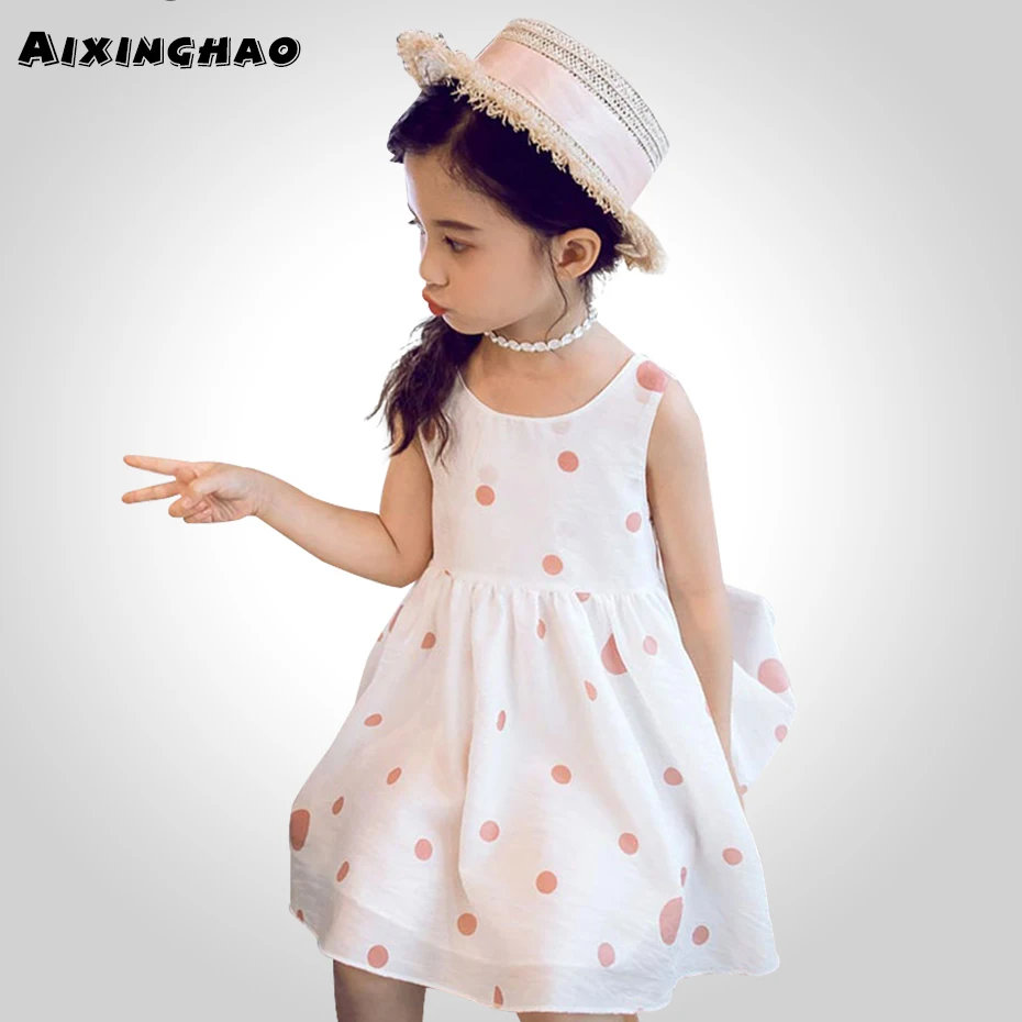 Summer Dresses For Girls Dot Kids Party Dress Big Bow Cute Teen Clothing 6 8 10 12 13 14 Year | Детская одежда и обувь