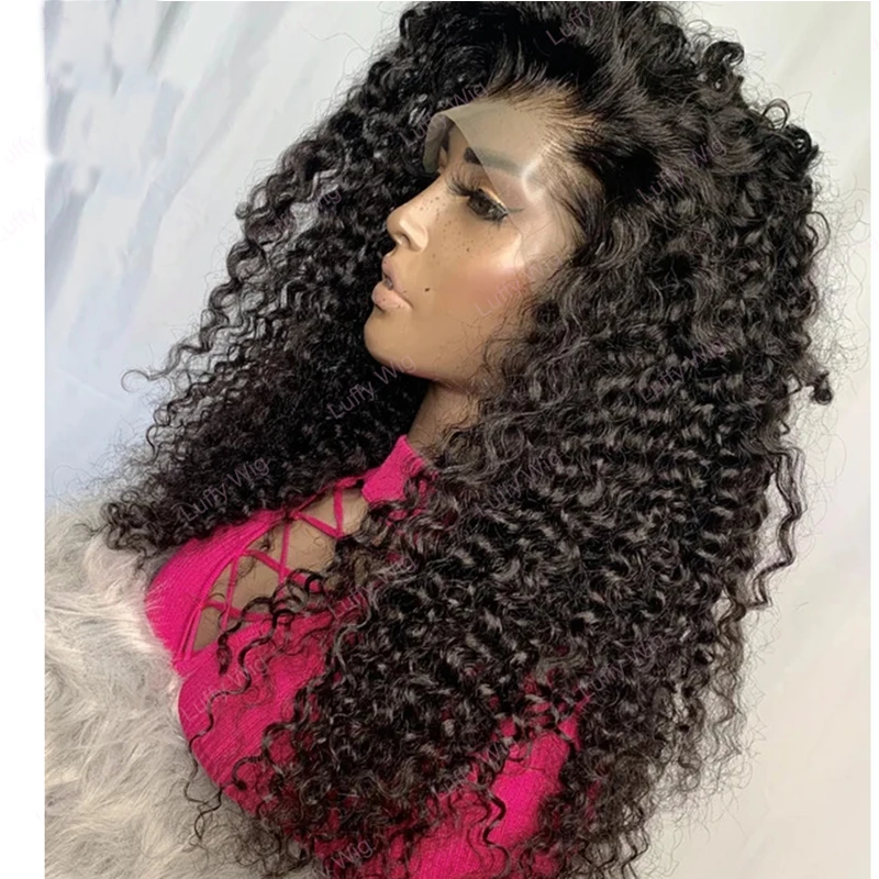 

26Inch Side Part Long Loose Wave Kinky Curly Synthetic Lace Front Wig For Women With Babyhair Pre Plucked 180%Density Free Ship