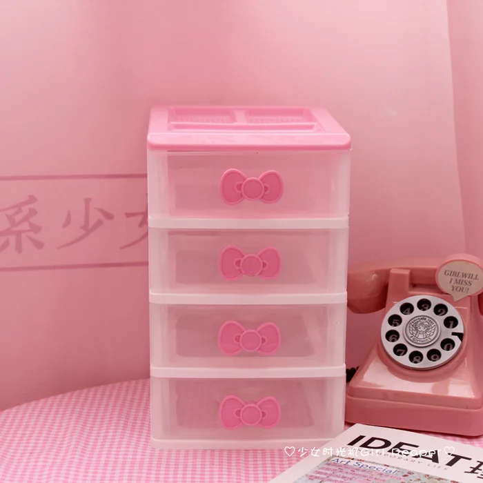 

Pink multi-function storage heart bow girl box soft sister jewelry Storage box desktop girl Makeup rack debris Case organizer