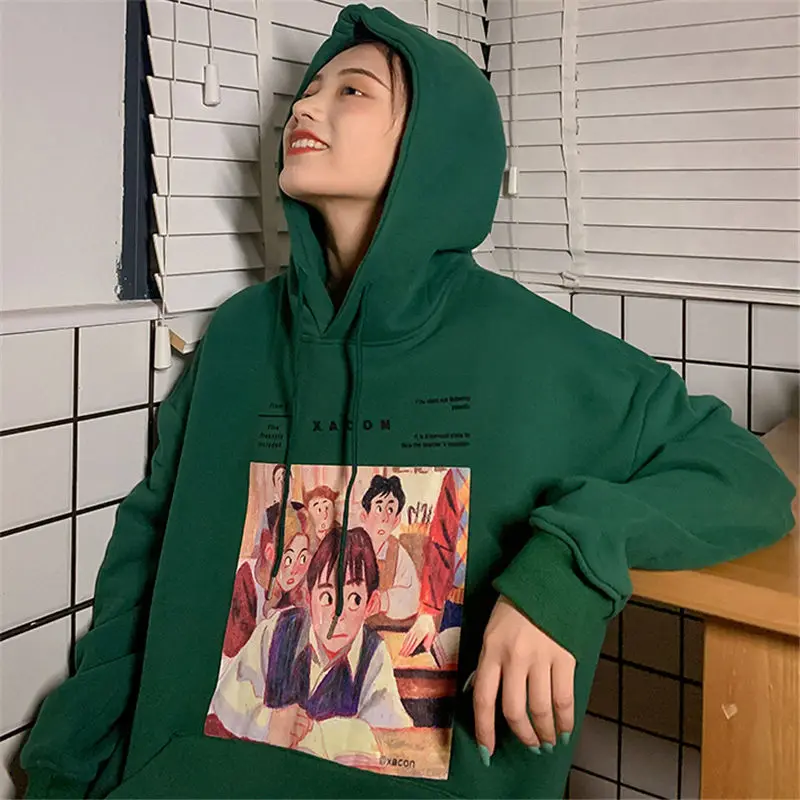 

Japanese Lolita Cartoon Print Hoodies Women Streetwear Autumn Cotton Hooded Plus Size Sweatshirt Pullover Preppy Clothes