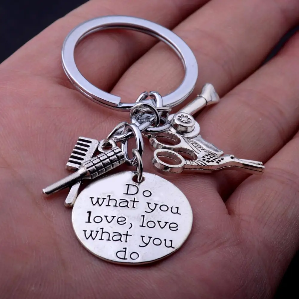 Hairstylist брелки гребень фен Ножницы брелок для ключей из сплава серебряные цветные