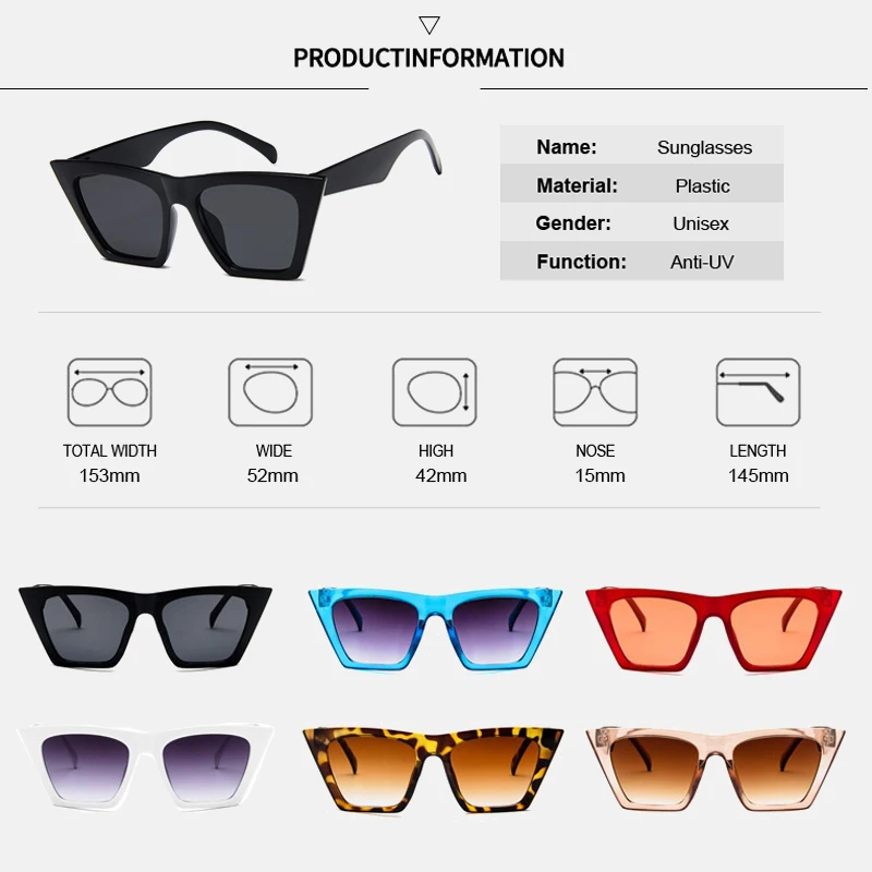 

Fashion Square Sunglasses Women Designer Luxury Man/Women Cat Eye Sun Glasses Classic Vintage Outdoor