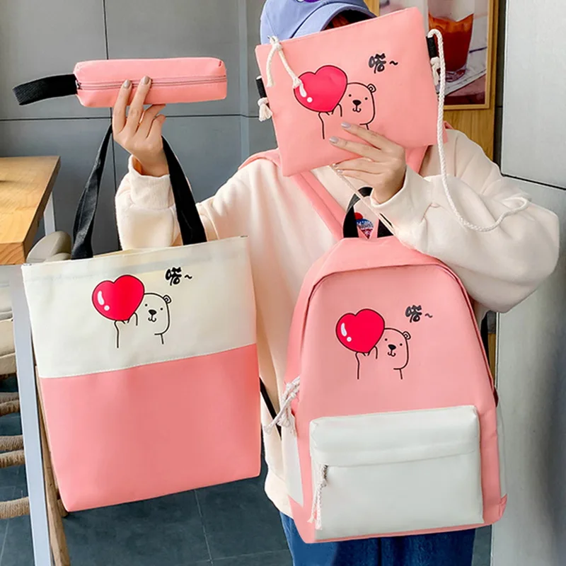 4 шт./компл. детские школьные сумки Женский нейлоновый рюкзак детская Корейская