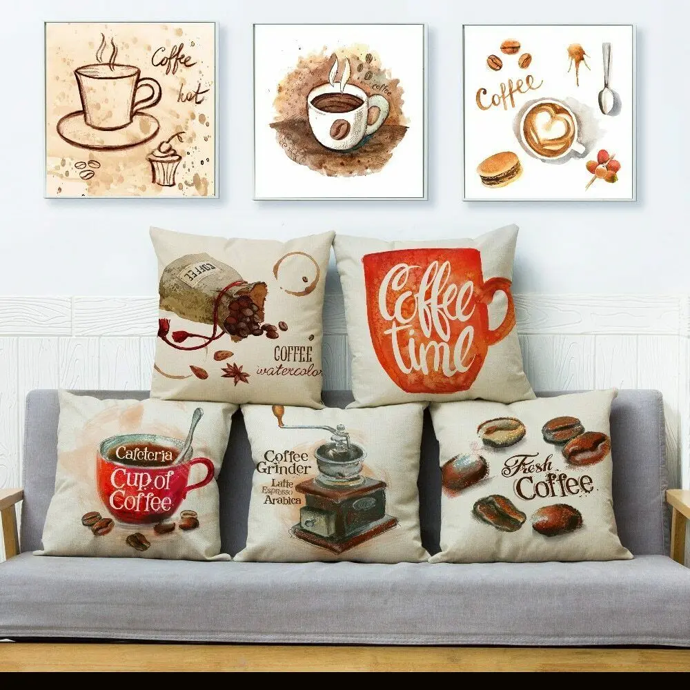 

Watercolor Coffee Theme Print Cushion Cover Throw Pillows Cases Home Pillowcase