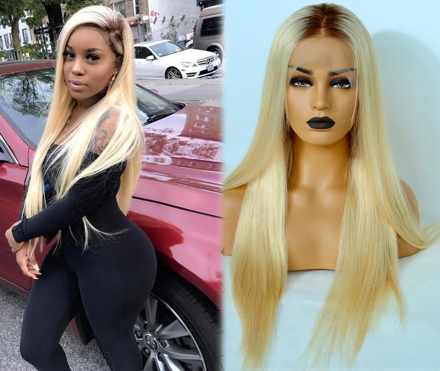 Fabwigs 180% плотность#4/613 Омбре блонд полностью кружевные человеческие волосы парики бразильский прямой прозрачный кружевные парики с детскими волосами Remy