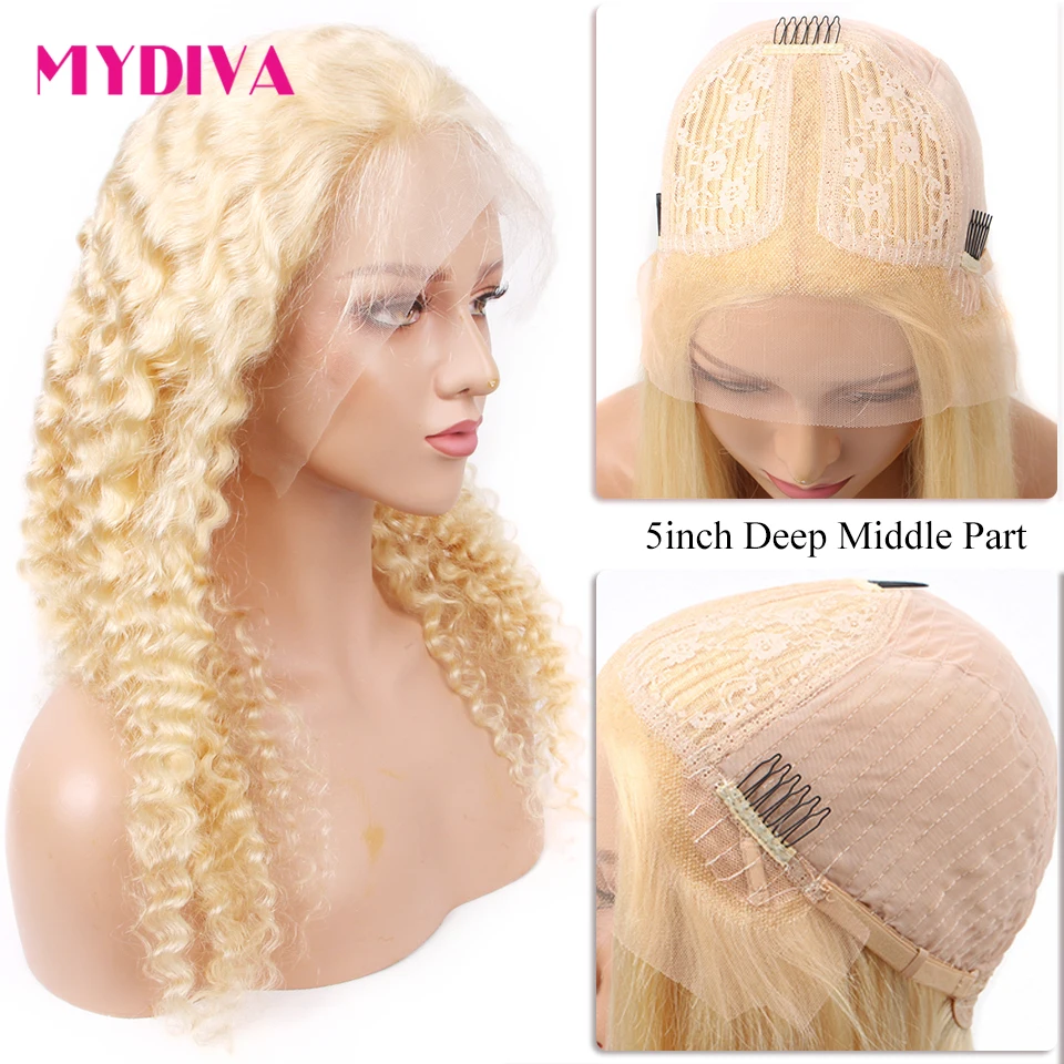 613 Deep Wave Frontal Wig Transparent Lace Wet And Wavy Curly Front Human Hair T Part Brazilian Remy | Шиньоны и парики