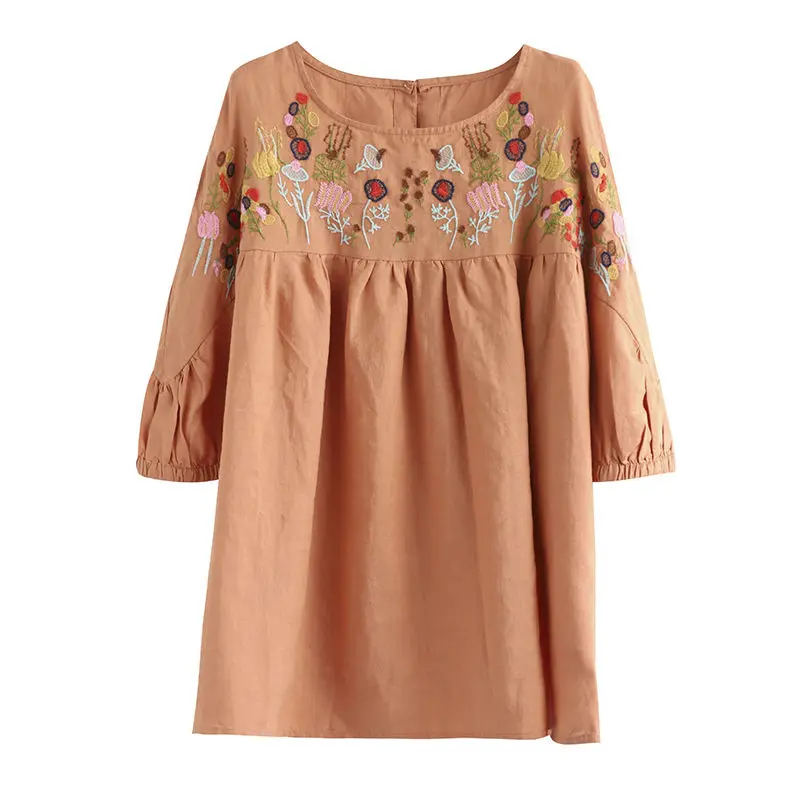 White Tunic Linen Shirt Women Vintage Clothes Cotton High quality Embroidery Blouse Plus size Ladies Tops Casual