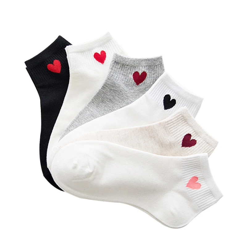 Fashion Korean Japanese Harajuku Cute Cotton Socks Women Solid Color Love Heart Short Sock For Ladies Funny Girl Ankle Sock New