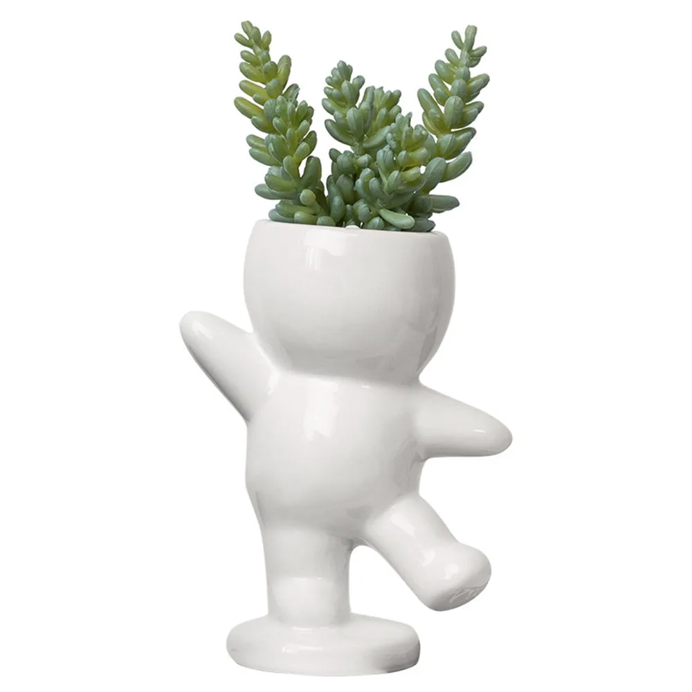 

Ceramic Simulation Plant Character Sitting Posture Sculpture Vase Desktop Flower Arrangement Container Tabletop Ornaments
