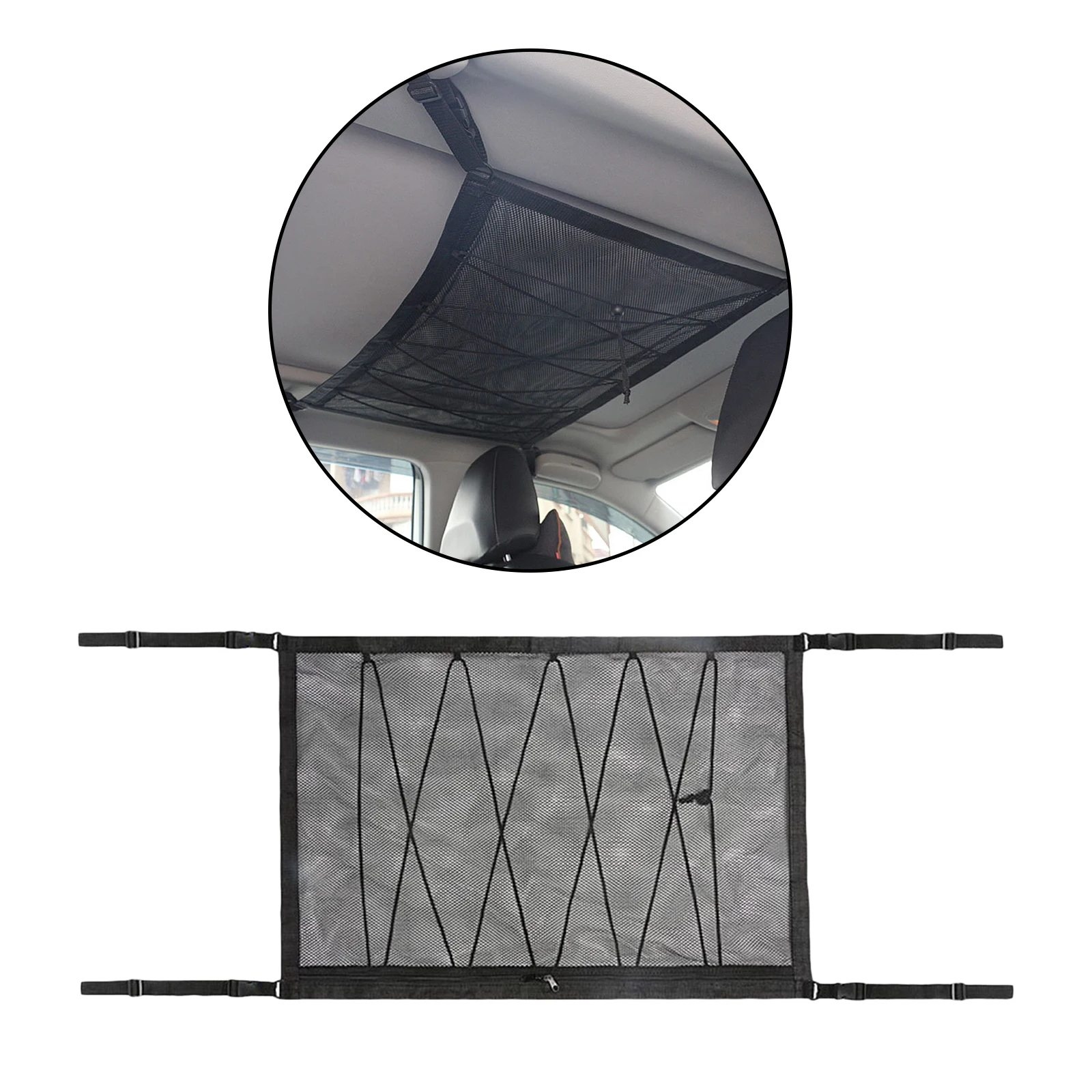 

Durable Car Ceiling Mesh Bag Zipper Roof Cargo Net Universal Accessories