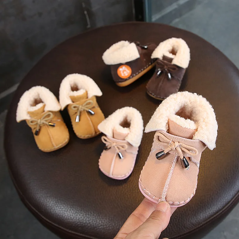 

Детские ботинки из натуральной кожи и хлопка, зимние детские ботинки принцессы с мягкой подошвой, зимняя обувь из искусственной кожи для ма...