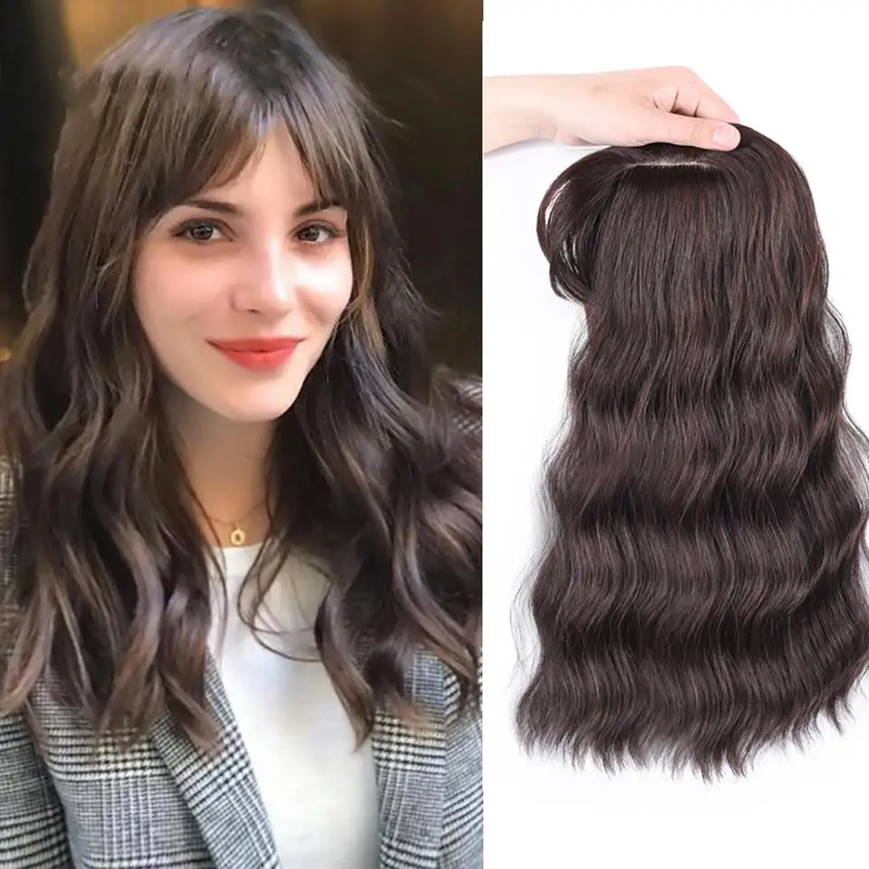 

JINKAILI Female Long Water Ripple Wig Synthetic wig Cute Air Bangs Head Overhead Natural Fluffy Invisible