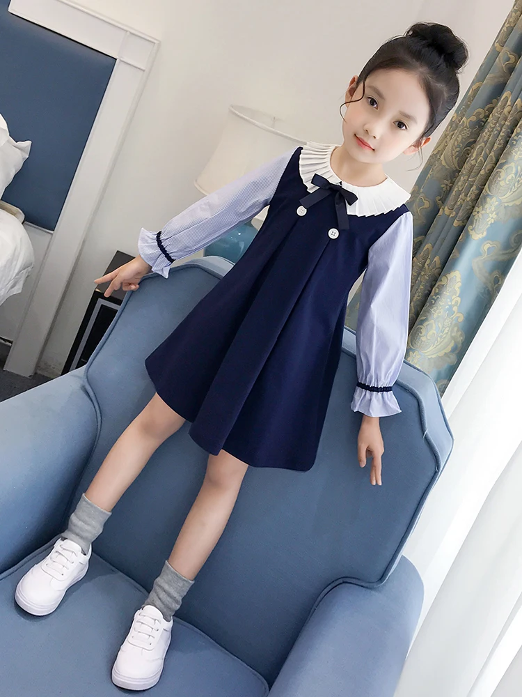 

Осеннее платье для маленьких девочек «назад в школу», 2020 г. Хлопковые платья с длинными рукавами для маленьких девочек, модная одежда для ма...