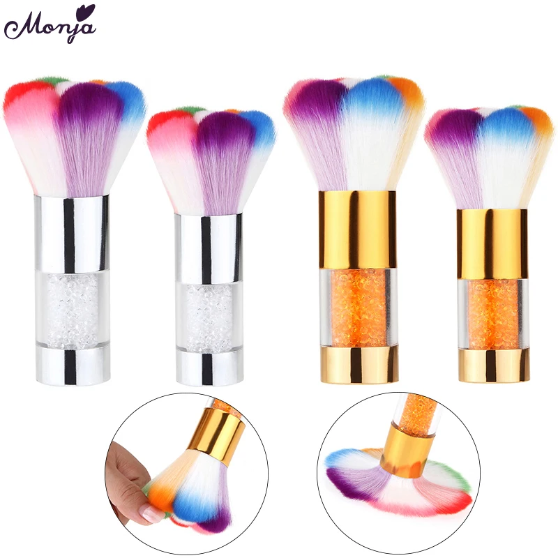 Monja Rhinestone Ручка радужные волосы для дизайна ногтей щетка удаления пыли блестящая