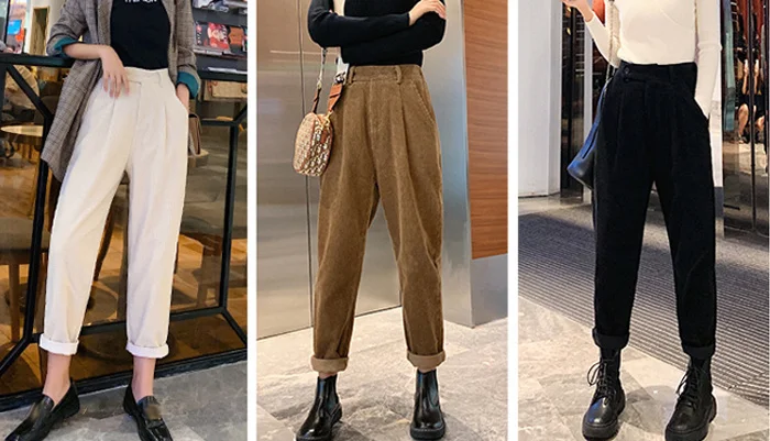 Winter Corduroy Pants Women Autumn High Waist Pockets Trousers Women Plus Size Streetwear Harem Pants Pantalon Femme