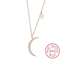 Fashion Moon Star Simulated Diamond Pendants With chain Real 925 silver Wedding Pendant Necklaces for Women Rose gold jewelry