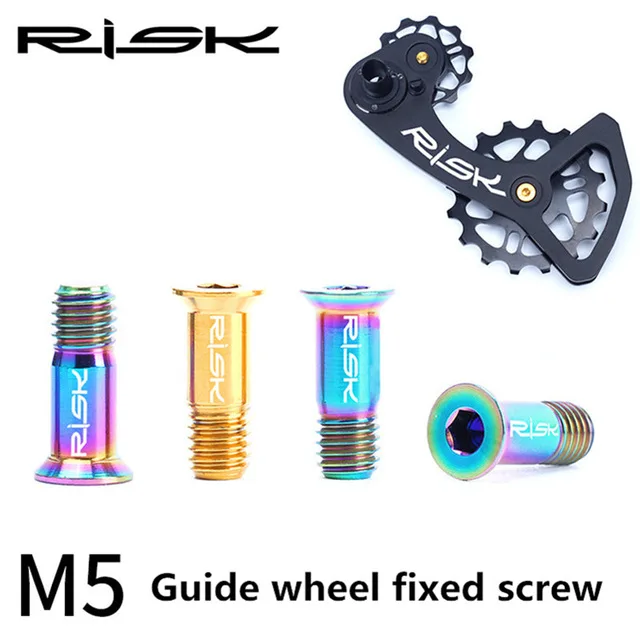 RISK 2PCS M5*14.2mm Bicycle Rear Derailleur Bolt Titanium Jockey Wheel Parts MTB Bike Shifter Guide Roller Screw |
