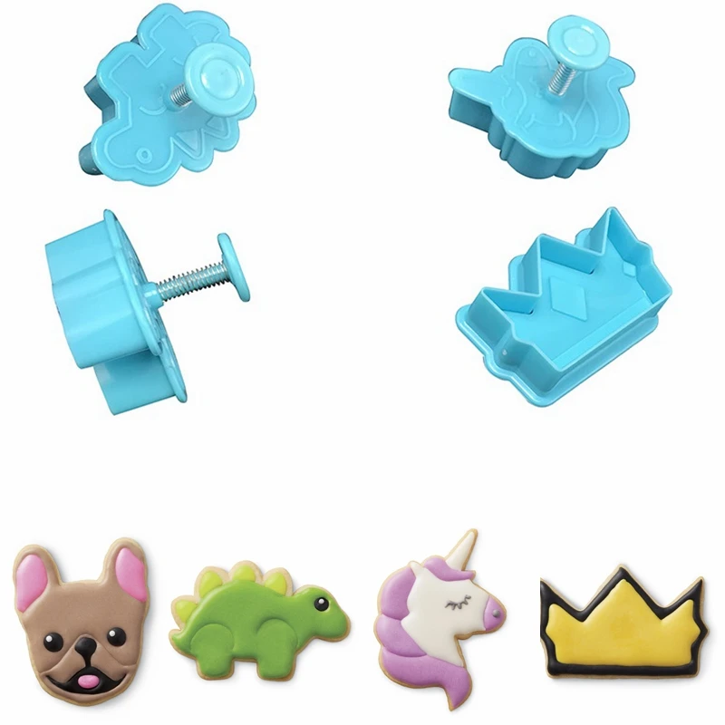 4 шт./компл. Пружинные резцы для печенья в виде короны динозавра единорога пищевая