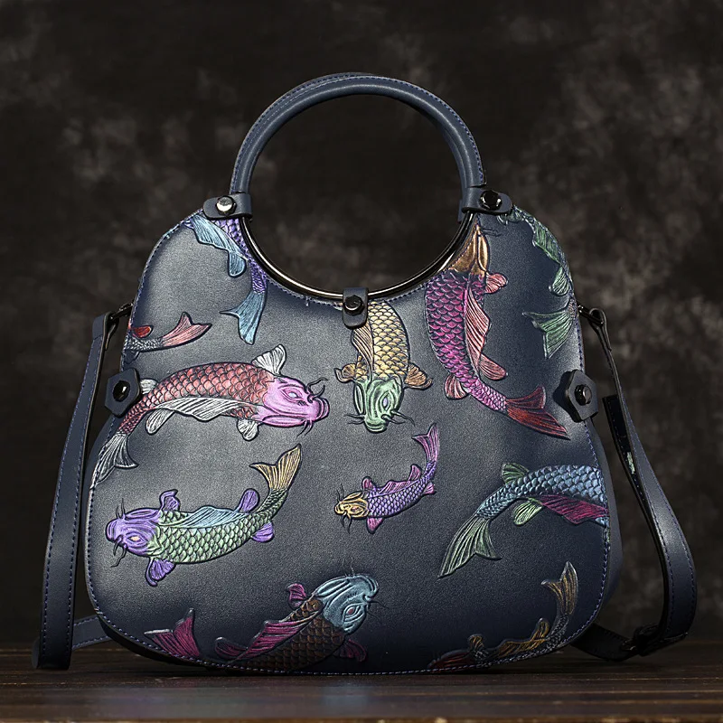 New style leather retro national style hand-held single shoulder cross arm large capacity bucket bag bags for women purses  bag