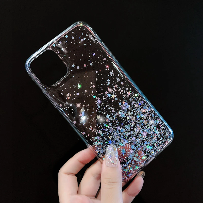 Блестящий Прозрачный мягкий чехол со звездами для телефона Redmi 10 9 9A 9AT 9T 9C NFC Note 10T