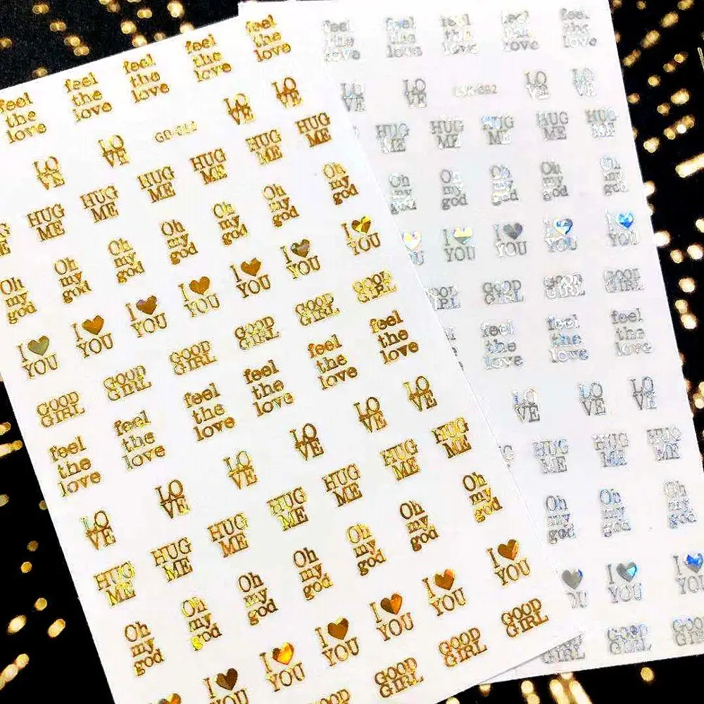 

gd-12 gold silver letter Newest designs 3d nail art sticker nail decal accessories
