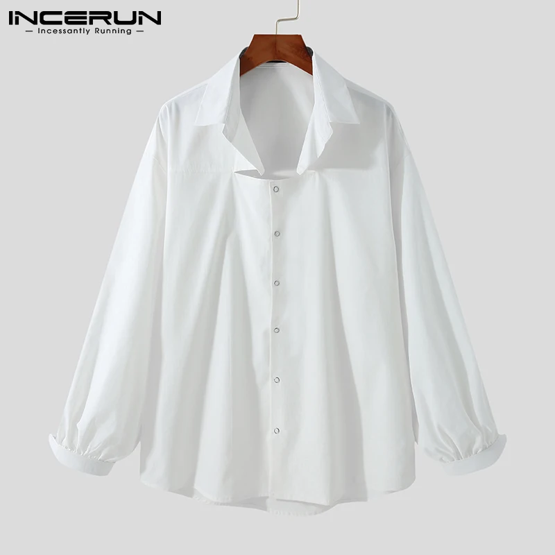 

Топы INCERUN, новинка 2021, мужская модель, красивая однотонная Модная рубашка с длинным рукавом, подходящая ко всему простая блузка