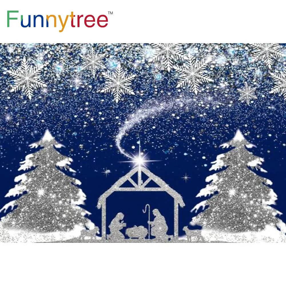 Фон Funnytree для рождественской вечеринки лес луна ночь зима снег точки золотые
