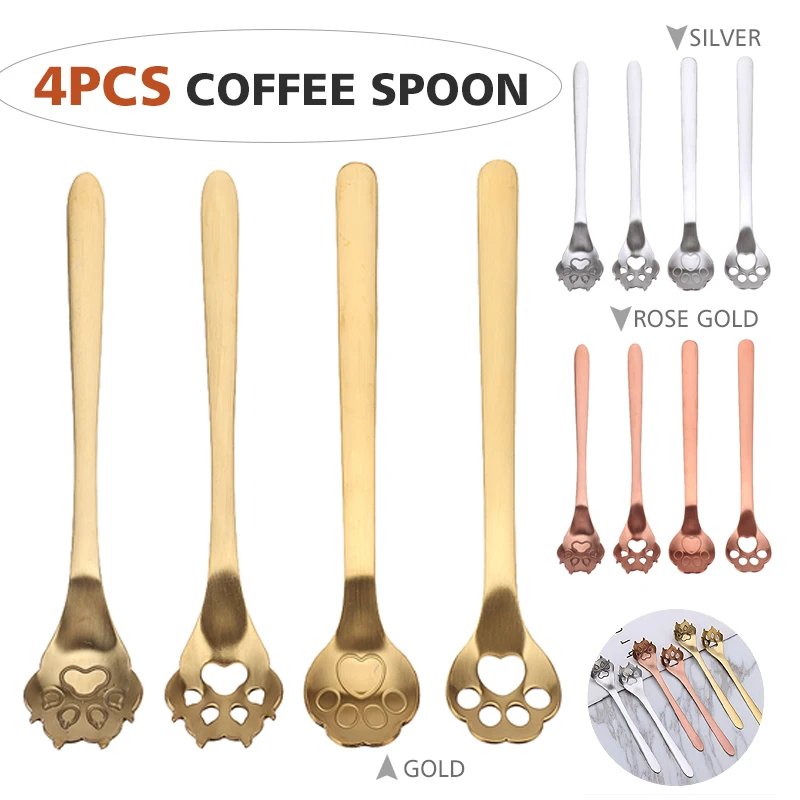 

4pcs/set Cat Claw Pet Claw Head Scoops Stainless Steel Coffee Tea Spoons Stirring Mixing Spoon Tool Coffeeware Teaware