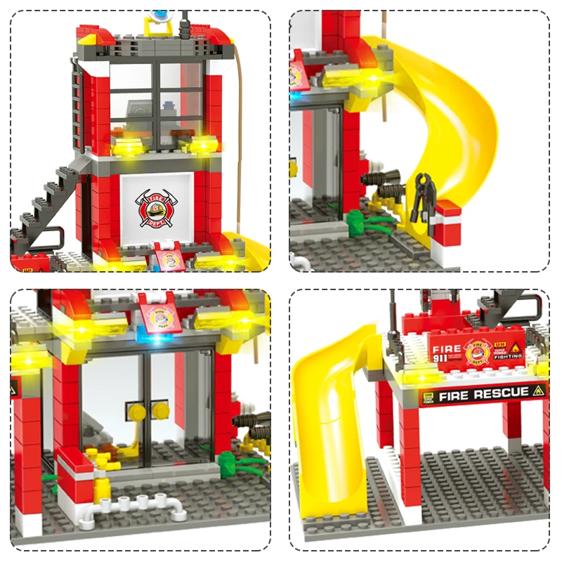 

1381pcs City Police Building Blocks Compatible City Fire Station Firefighter Truck Car Boat Bricks Toys for Children
