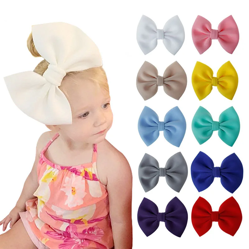 

14 Colors Korea Cute Kids Children Bow Hair Clip Girls Hairpin Solid Hair Bow Lovely Hair Accessories Cloth Fabric Headwear
