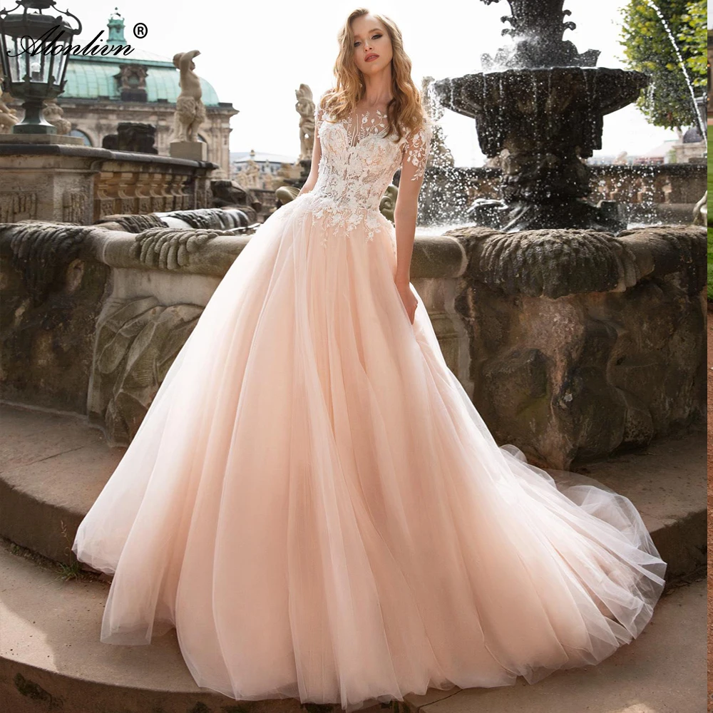 

Alonlivn vestido de noiva Colorful Tulle Beading Emboridery Floor-Length Elegant Wedding Dress