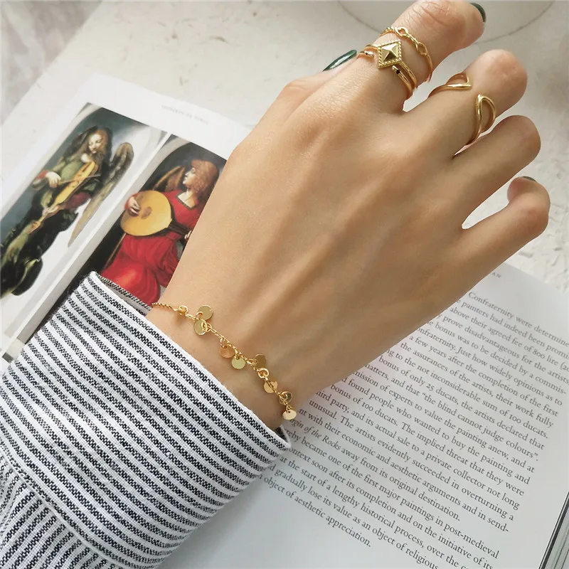 

RUIYI Real 925 Sterling Silver Women Gold Resplendent Round Disk Bracelets Girls New Fashion Personalized Fine Jewlery Bracelets
