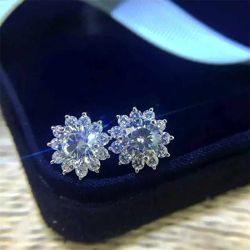 В форме цветка 2ct лаборатории Алмаз серьги гвоздики в 100% реальные 925