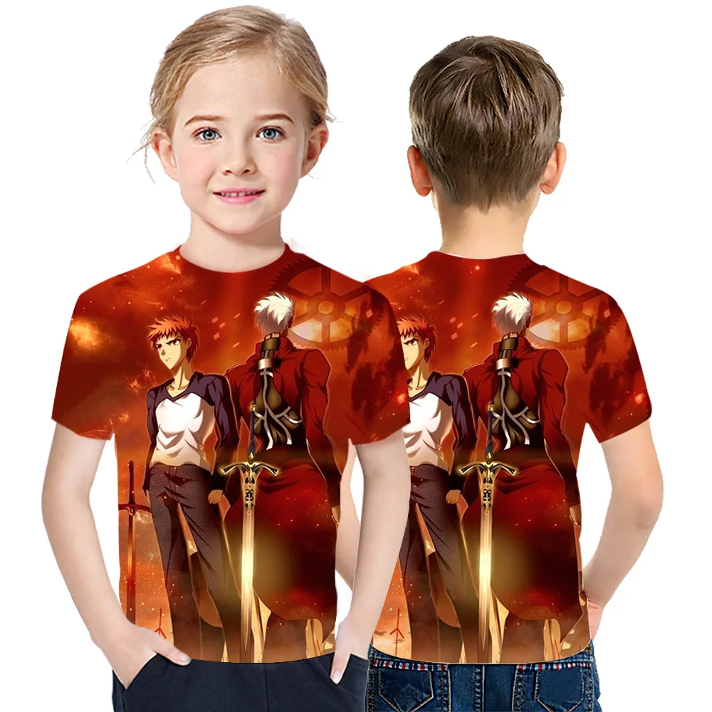 

Fate Grand Order animated 3D printing boy and girl T-shirt summer new sports style short sleeve fashion children handsome short