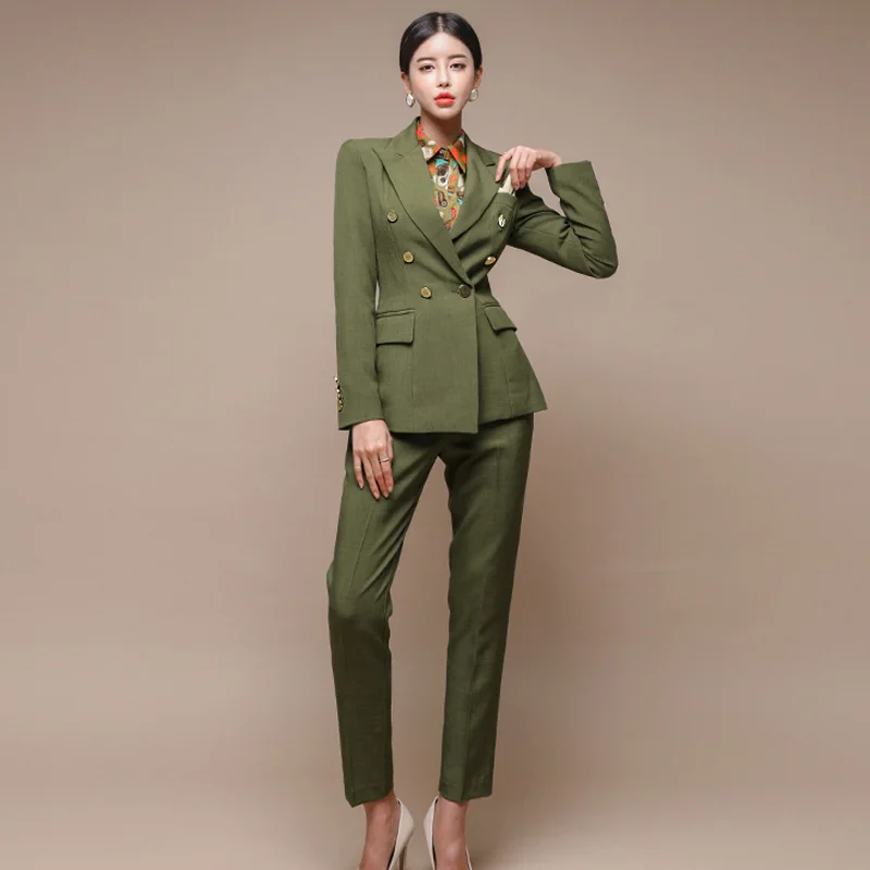 

New Runway Fashion 2 Piece Set Women Business Work Wearing Pant Suits Office Lady