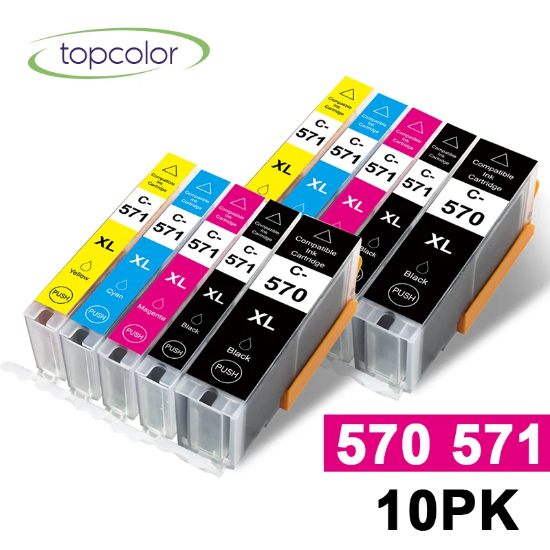 Topcolor 10PK PGI 570 CLI 571 Черный чернильный картридж CMYK замена принтера Canon Pixma 570XL 571XLMG6850
