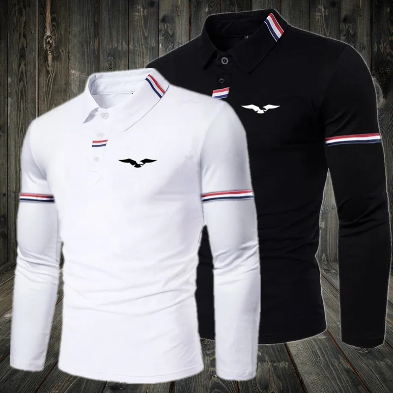 

Новинка 2022, Ранняя весна, мужская повседневная рубашка-поло с длинным рукавом, мужская деловая модель