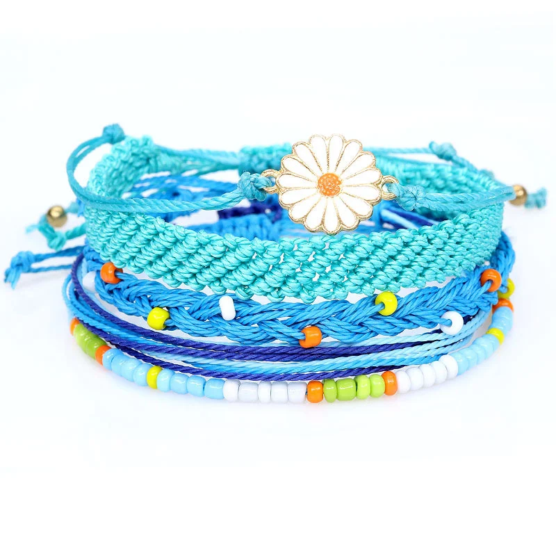 

summer bracelets for women boho wax coated string rope cord friendship bracelet Sun flower Daisy Braided bracelet jewelry gift
