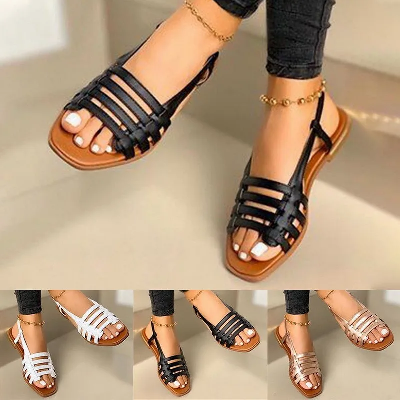 

Flat Sandals Ladies Summer Outdoor Fashion Leather Flat Shoes Round Toe Elegent Slipper Adjustable Buckle Strap Casual sandals