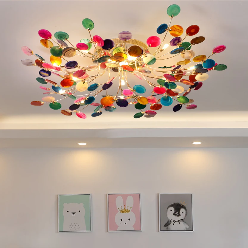 

Modern Color Agate Ceiling Lamp Luxury Art Colorful Kitchen Led Ceiling Lamp Firefly Bedroom Living Room Decor Interior Lighting